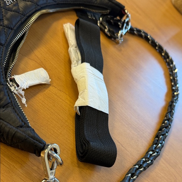 MZ WALLACE Crosby Luna Black Nylon Leather Crescent Moon Crossbody Sling Bag NWT - Picture 8 of 12